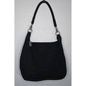 The Sak Black Crochet Shoulder Bag Silver Hardware